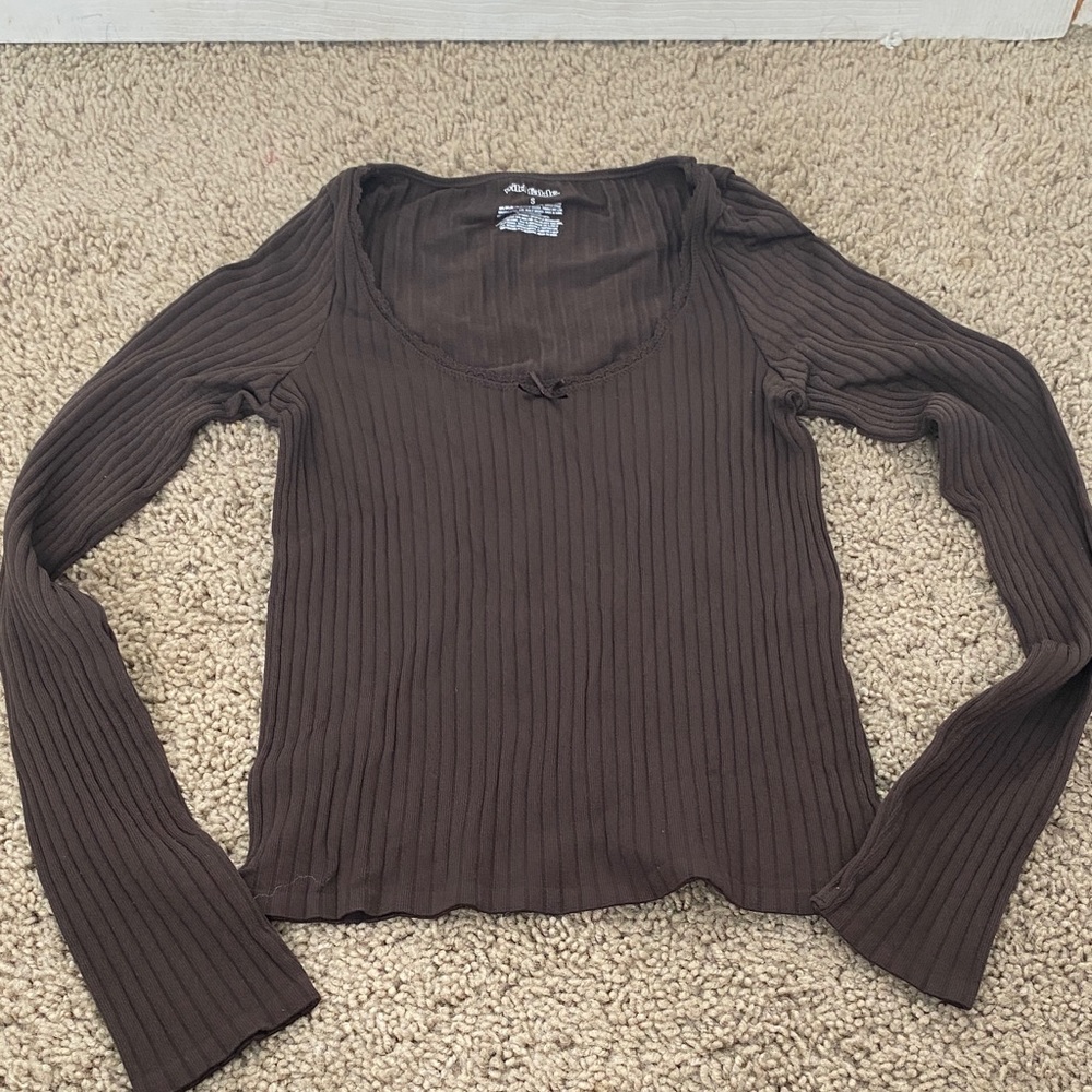 Wild Fable Brown Ribbed Long Sleeve Top